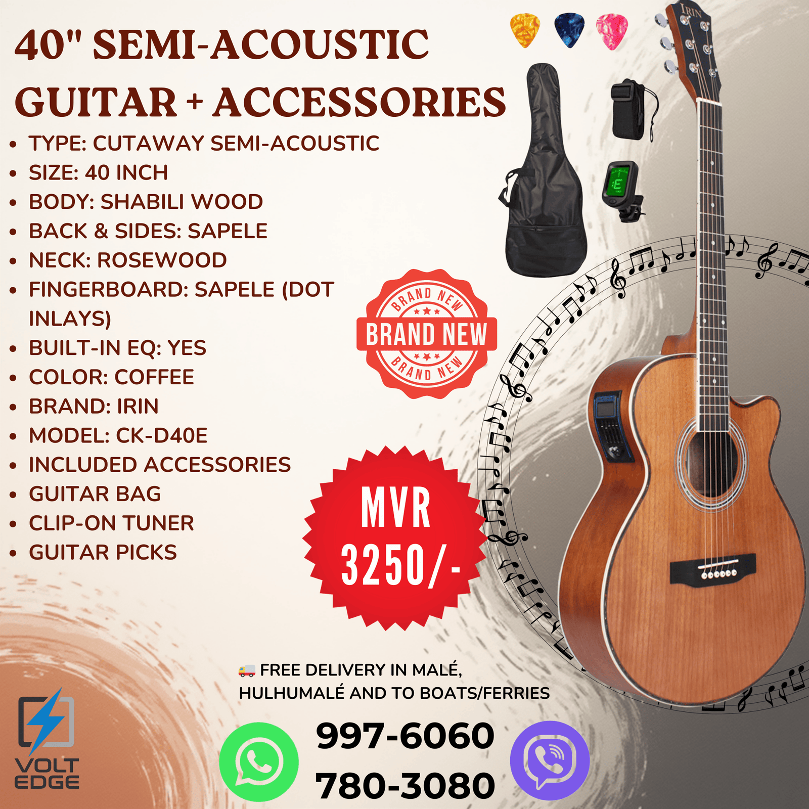 40” Semi-Acoustic Guitar + Accessories